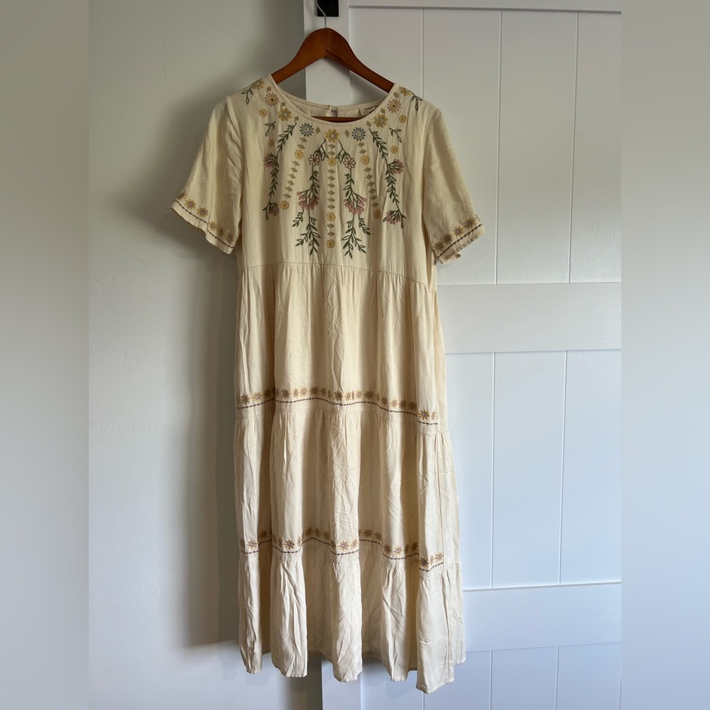 Embroidered Cream Dress